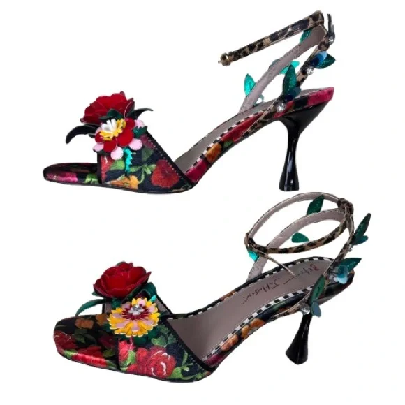 Betsey Johnson Karra Floral 3.5” Heel Sandals Red Rose Sz 7.5 - Picture 10 of 16